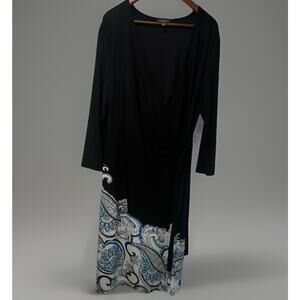The Limited New Collection Women's Black Wrap Dress Side Belt Below Knee XL
